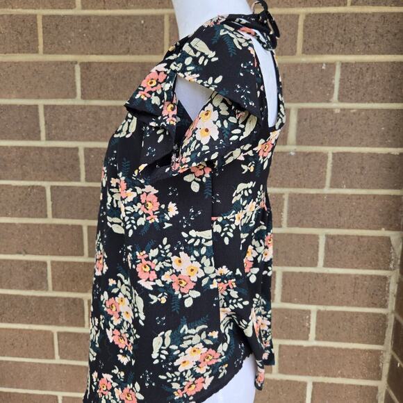 Mi Ami Floral Print Cold Shoulder Top Blouse Halter Neck Size M Feminine - Picture 3 of 7